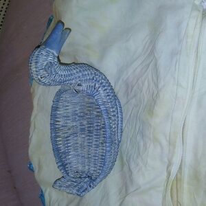 Vintage 70s Woven Wicker Blue Duck Basket